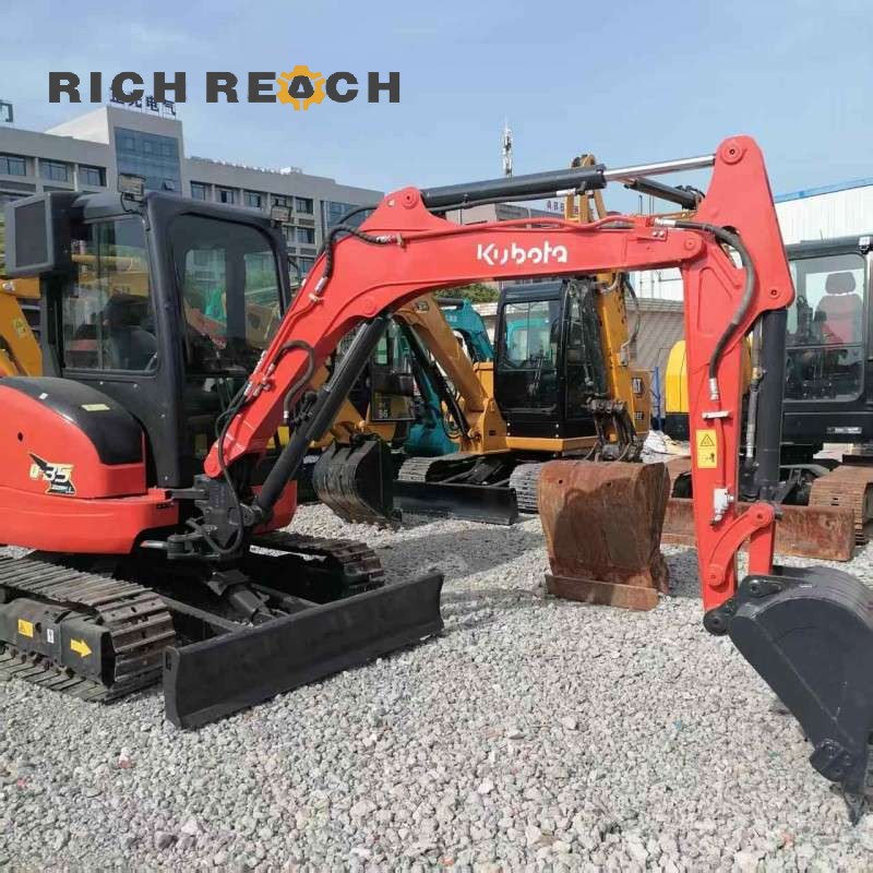 Side profile of a 2025 Kubota U-35-5 mini excavator showing boom and arm, second hand, $15,278 Richreach